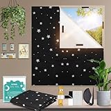 YUZAII Blackout Blind 300x145cm Stick On Black Out Blinds for Windows, No Drill Temporary with 20 Hook & Loop Tapes for Bedroom, Travel (star)