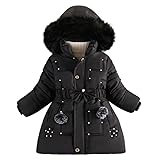 Runstarshow Girls' Winter Jacket Padded Coat Hooded Parka Fleece Lined Kids Warm School Outerwear With Detachable Hood Fur Collar Belt Pockets for Ages 3-12 Years