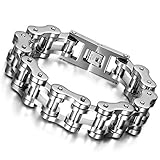 Cupimatch Mens Heavy Gothic 18MM Wide Biker Silver Tone Stainless Steel Motorcycle Chain Bracelet 9.1" (Silver) for Fathers Day