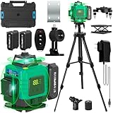 Laser Lever with Tripod, Healfith 4 x 360° 16 Lines Self Leveling Laser Level Green Lazer Level for Construction, Tile, Home Renovation, Picture Hanging