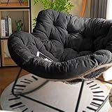 BYGSBKDP Rocking Chairs for Adults, Papasan Rocking Chair, 40.9in Oversized Rattan Wicker Lounge Chair, Egg Rockings Chairs Metal Frame Large Supports Modern Outdoor Patio (Dark)