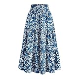 Navy Long Skirts for Women UK - Pleated, A Line, Tiered, Ruffle, Elasticated Waist, Vintage, Flard, Drawstring, Summer, Midi Skirts