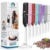 Powerful Milk Frother Handheld Foam Maker, Mini Whisk Drink Mixer for Coffee, Cappuccino, Latte, Matcha, Hot Chocolate, With Stand, Black
