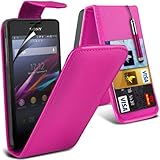 Fone-Case Sony Xperia E1 Leather Flip Case with 3 Credit Card Slots Comes with LCD Screen Protector - Hot Pink + Stylus