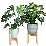 Gadgy Plant Stand Wood - Set of 2 Bamboo Flower Wooden Stands - Adjustable Flower Stool Wood for Pots up to Ø 30,5 cm - Flower Pot Holder, H:35,5cm - Home Decoration Plant Stand with Legs