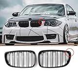 Hengjiayao E81 E82 Grille for BMW 1 Series E81 E82 E87 E88 Gloss Black Double Bridge Sport Grille 2008-2011 Sport Kidney LCI Front Grilles (For 1er E81 2008-2011 LCI)