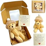 ZKFSIE Handmade Mini Plush Teddy Bear in Box, Mini Plush Bear with Inspirational Card Sympathy Gift, Fluffie Stuffies Bear Doll Little Pocket Hug, Motivational Gifts for Lovers and friends