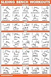 QUICKFIT Sliding Bench Workout Poster - Compatible with Total Gym, Weider Ultimate Body Works - Incline Bench Exercise Chart (LAMINATED, 18" x 24")