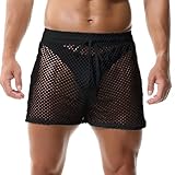 YOOBNG Mens Fishnet Boxer Shorts See Through Mesh Loose Shorts Lounge Underwear Boxer Trunks Black