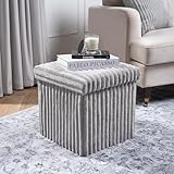 OHS Cube Ottoman Storage Box, Charcoal Grey Ribbed Cube Ottoman with Hidden Storage Space Saving Footrest with Lid for Living Room Bedroom & Office, One Size