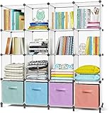AWTATOS Bookcase 16 Cube Storage Unit Bookshelf Cube Storage DIY Cube Unit, Ideal for Bedroom, Living Room, Office, 49.2 "L x 11.8 "W x 37.2 "H White ULPZ016