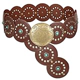 XZQTIVE Wide Disc Belt for Women Boho Concho Leather Belts Vintage Western Waist Belt for Dresses Pants