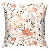 Cushion Cover 45X45cm Earth Tone Flower Summer Peach Apricot Square Pillowcase Durable Throw Pillow Cover Indoor Throw Cushion Cover For Home Decor, Mom, Daughter