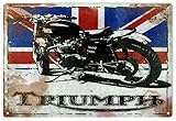 Metal Tin Sign Triumph Motorcycle with British Flag Pub Outdoor Bar Retro Poster Home Kitchen Restaurant Wall Decor Signs 8x6inch