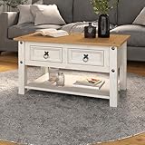 Corona White 2 Drawer Coffee Table Occasional Mexican Solid Pine Wood
