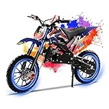 sexaoalx 50cc Dirt Bike for Kids, 2-Stroke Gas Motorcycle, Off-Road Mini Dirt Bike, Gas Power Motocross Bike, Max Load 330Lbs,for 5-12 Kids Blue