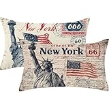 Statue Of Liberty Cushion Covers 40x50cm Landscape Cushions 40 x 50 Pillow Cases Set of 2 Decorative Pillows Invisible Zipper,Linen Breathable,Fade-Resistant,Autumn Bed Decor Living Room Sofa,678-j