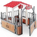 Horse Stable Playset Pavilion 7.3x5.5x6.3'' Plastic Horse Barn Playset Pavilion Imaginary & Creative Educational Toys Accessories for Lovers Toys Farm