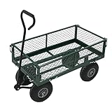 Oypla Heavy Duty Metal Gardening Trolley - Green Trailer Cart