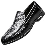 ANUFER Men's Stylish Crocodile Embossing Patent Leather Slip-on Loafers Formal Dress Shoes Black SN01425 UK8