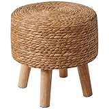 YMYNY Footstool Natural Seagrass Hand Weave, Pastoral Style Footrest, Padded Foot Rest with Non-Skid Pine Legs, Wooden Sofa Stools, for Living Room, Bedroom, 32×32×32CM, Natural Color HBD027N