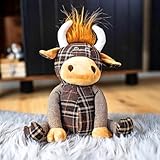 HomeZone Brown Highland Cow Door Stopper - Fabric Finish, Tartan Outfit - Indoor Decorative Accessory