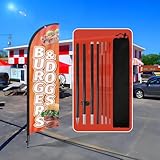 QSUM Burgers Dogs Feather Flag,8FT Burgers Dogs Advertising Swooper Flag with Pole Kit, Ground Spike,Burgers Dogs Signs for Businesses and Storefronts