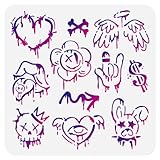 DOODLREAM 30 x 30cm Street Graffiti Wall Stencil Templates, Street Art Reusable Plastic Stencils for Painting on Wood Wall Floor Tile Fabric Glass Furniture DIY Home Decor Template