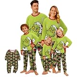 BCFSITNBH Christmas Pajamas for Family Grinch Pyjama Set Long Sleeve Grinchmas Graphic Crew Neck Tops & Long Pants Sets Xmas Festive Nightwear Pjs Outfits for Couples, Boys, Girls A11 9-12Months