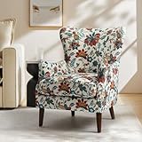 HULALA HOME Wingback Accent Armchair, Classic Accent Chair with Ergonomic Arms, Armchairs with Solid Wooden Legs Floral Fabric Pattern for Living room, Office, Bedroom, RED