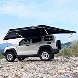 Free Standing Side Awning,2 Meters SUV Camping Canopy, 4WD Vehicle Aluminum Frame Free Pole Awning, Lightweight Black Color Mounted,Universal Truck Van Off-Road Car Roof Rack (180 degree 200x200cm)