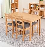 Hallowood Furniture Waverly Oak Small Dining Table and Chairs Set 4, Rectangular Solid Oak Kitchen Table and Chairs with Ladder Back and Grey Fabric Padded Seats for Home and Café