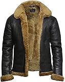 BRANDSLOCK Mens Genuine Shearling Sheepskin Leather Bomber Pilot Aviator B3 WWII Flying Cockpit Jacket Thick Wool Inside/Inner (Brown, l)