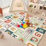 Dripex Baby Play Mat, 177×148×1cm Large Foam Crawling Playmat, Foldable Reversible Waterproof Non Toxic Portable Floor Mat with Letters and Numbers for Baby