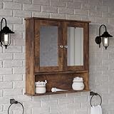URBNLIVING Wall Mirror Cabinet Multi-Functional Mirror with Concealed Shelves, Wall-Mounted, Sleek and Modern Design, Ideal for Small Spaces, Perfect for Home Décor and Storage Needs Rustic Brown