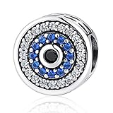 Blue Crystal Evil Eye Bead Charm for Pandora and European Snake Chain Bracelets - 925 Sterling Silver Lucky Beads Birthstone