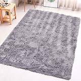 Aspire Homeware Rugs Living Room - Grey Area Rugs for Bedroom Anti Slip - Modern Super Soft Thick Pile Small Fluffy Shaggy Rug Non Shedding, 50cm x 80 cm