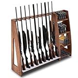 Wooden Gun Rack with Holder, Indoor Floor Standing Rifle Rack, Gun Display Storage for Home or Garage Storage, Holds 10 Long guns and 8 handguns(Walnut)