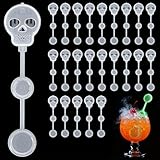 25 Pcs Dry Ice Drink Stirrers Swizzle Sticks, Clear Skull-Shape Plastic Stir Sticks Glow in Dark Bar Cocktail Beverage Drink Stirrers for Smokey Drinks Coffee Home Party Decoration