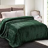 Whale Flotilla Flannel Fleece Double Size Blanket for Bed, 150x200 CM Soft Fluffy Velvet Bed Blanket with Decorative Chevron Pattern for All Season, Warm and Lightweight, Deep Green