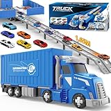 maysida Transport Trucks Toys with 6 Race Cars for Boys, Portable Truck Car Track/Car Garage/Box Truck 3-in-1 Carrier Trucks, Birthday Carrier Vehicles Toy Set for Kids Age 3 4 5 6 Year Old Boys Girls
