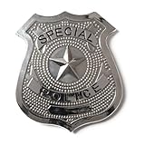 Henbrandt Adult Silver Police Badge with Star Decoration Special Police Metal Badge Halloween Zombie Police Officer NYPD Cops and Robbers Cosplay Unisex Police Accessories Fancy Dress Accessory