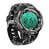 BANGLIN 100m Digital Submersible Waterproof Swimming Wristwatch with Alarm and Stopwatch Functions, Support Dual Time Zone Display, Timer Count Down, 12/24 Hour Format,Black