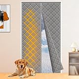 HOFUDON Magnetic Thermal Insulated Door Curtain 90 x 210cm, Heavy Duty Thermal Door Curtain for Winter, Waterproof Windproof No Drill Needed Door Cover, Powerful Magnets, Durable Oxford Fabric, Grey