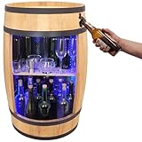 weeco Fassbar LED with Bottle Opener - Wooden Barrel - Barrel Shelf Drinks Cabinet Bar Rack Storage Cabinet Barrel Decoration for Wooden Shelf Wine, Whisky Beer Glasses and Bottles (Light Brown/Oak)