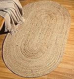 The Home Talk Jute Braided Boho Oval Throw Rug 91 x 152 cm(3x5 ft), Natural Jute, Artisanal Bohemian Handcrafted Home Décor, Perfect for Kitchens, Study, dorms, Living Rooms, Bedroom or Dining Room