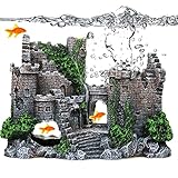 DXIA Aquarium Decoration, Stone Castle Fish Tank Decorations Plants with Crafts Moss, Resin Crafts Moss Aquarium Fish Tank Ornament Decoration, Aquarium Accessories, Aquarium Furniture