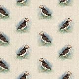 Linen Look Fabric Animal Cotton-Rich for Home Decor by Half Metre and Metre (Puffin All Over, Half Metre 50cm x 140cm)