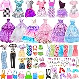 56Pcs Doll Clothes Outfit, Doll Accessories Mini Dress Party Dress Bikini Set Tops Pants Handbags Shoes Jewelry Accessories Random Stlye for 11.5 inch Girl Doll