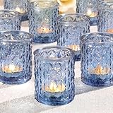 Azuritek 12pcs Votive Candle Holders, Blue Glass Tealight Candles Holder for Living Room Wedding Decor, Candles Holders Gifts for Women